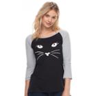 Juniors' Awake Cat Face Graphic Tee, Teens, Size: Medium, Grey (charcoal)