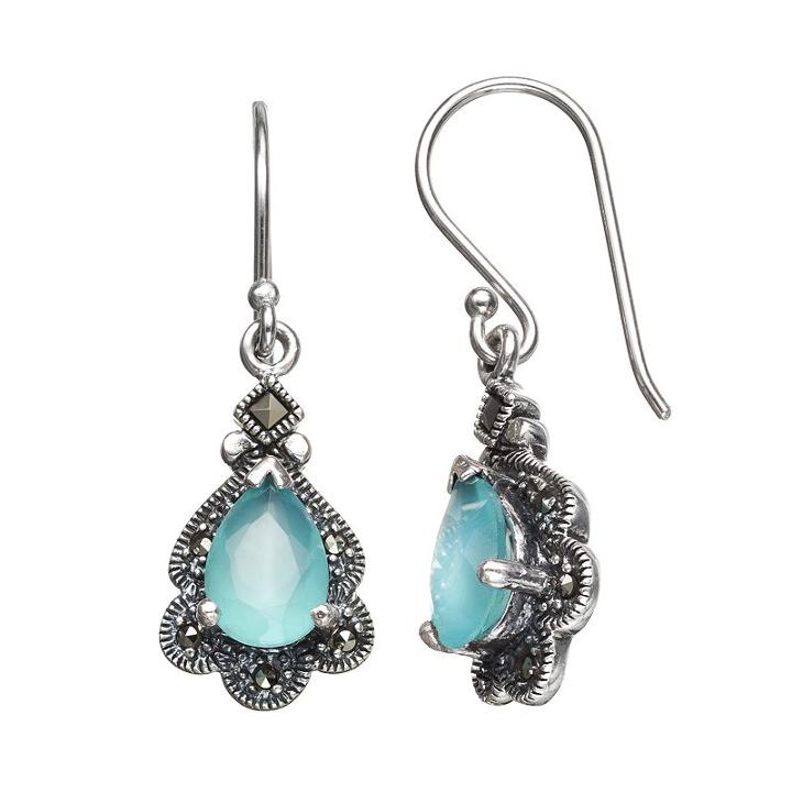Tori Hill Simulated Apatite And Marcasite Sterling Silver Teardrop Earrings, Women's, White