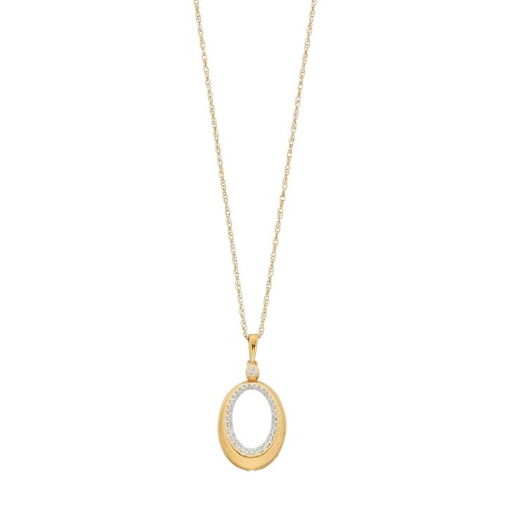 14k Gold Over Silver 1/5 Carat T.w. Diamond Oval Pendant, Women's, Size: 18, White