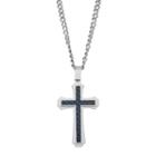 Men's Stainless Steel & Carbon Fiber Cross Pendant Necklace, Silver