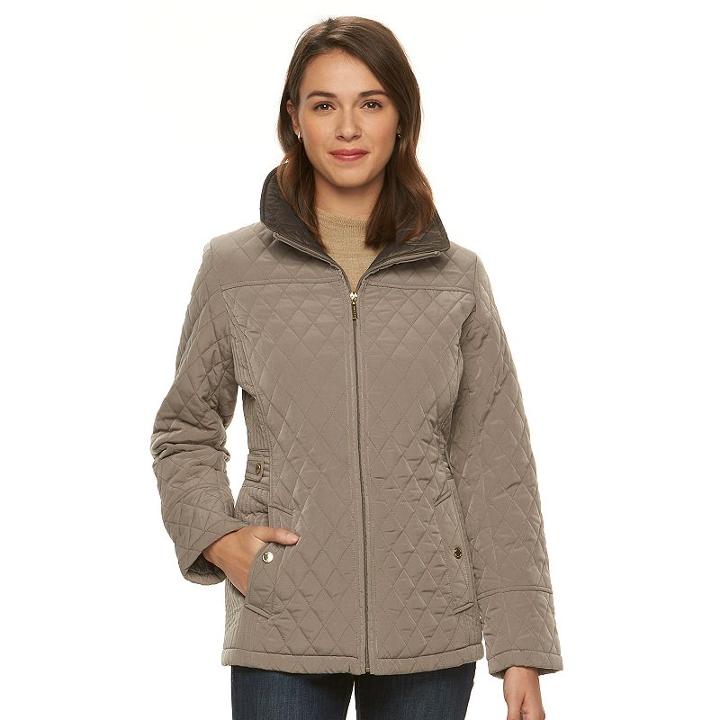 Women's Gallery Diamond-quilted Jacket, Size: Small, Beig/green (beig/khaki)
