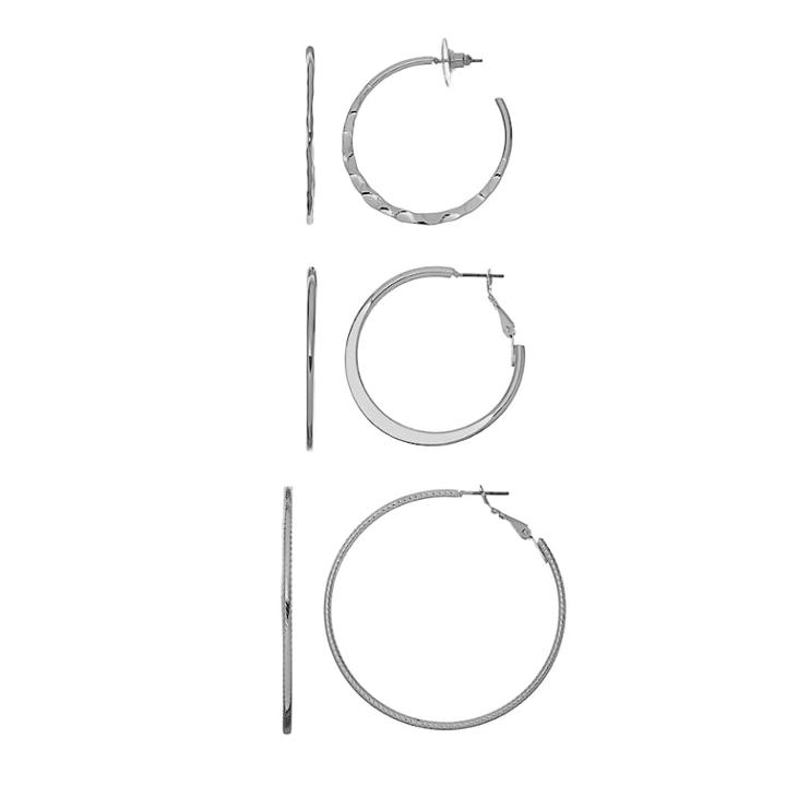 Apt. 9&reg; Textured Hoop Earring Set, Women's, Silver