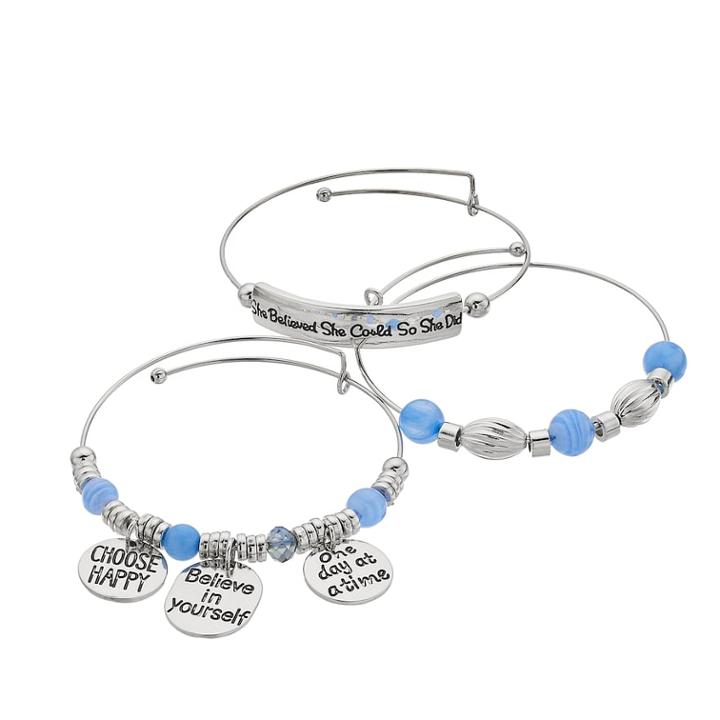 She Believed She Could Charm Bangle Bracelet Set, Women's, Turq/aqua