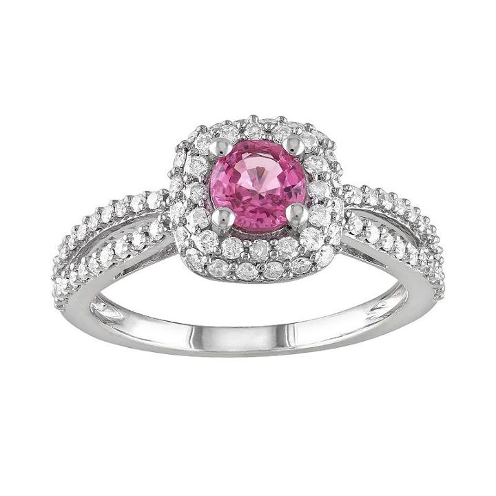 Pink Sapphire And Diamond Engagement Ring In 14k White Gold (1/2 Ct. T.w.), Women's, Size: 5