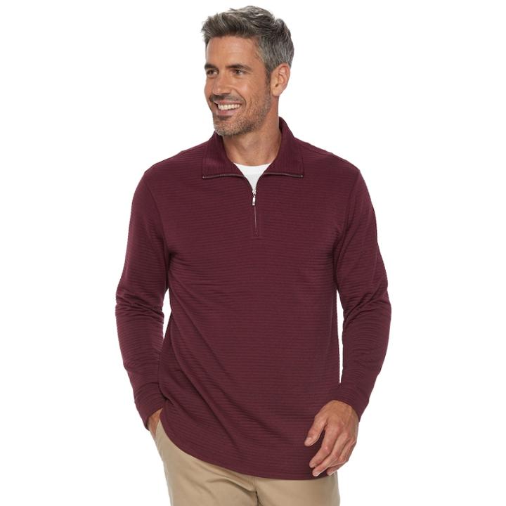 Men's Haggar In-motion Classic-fit Stretch Quarter-zip Pullover, Size: Xl, Light Red