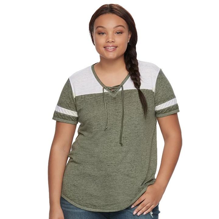 Juniors' Plus Size So&reg; Burnout Contrast Tee, Teens, Size: 1xl, Dark Green