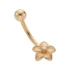 10k Gold Cubic Zirconia Flower Belly Ring, Women's, White