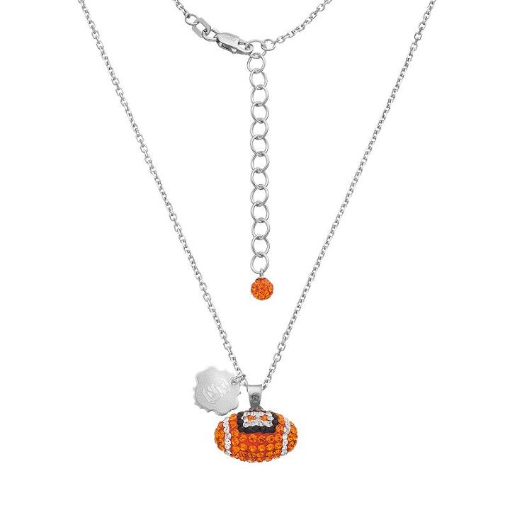 Syracuse Orange Sterling Silver Team Logo & Crystal Football Pendant Necklace, Women's, Size: 18, Multicolor