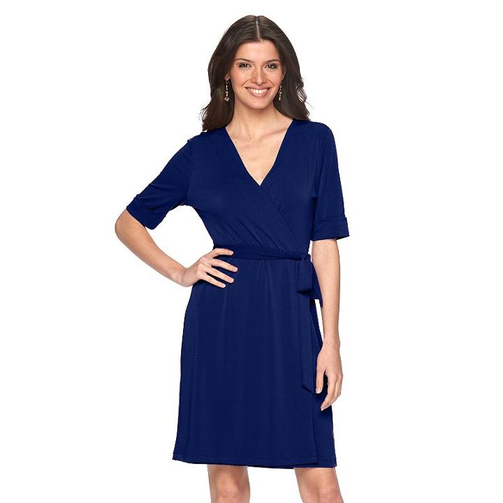 Women's Apt. 9&reg; Faux-wrap Dress, Size: Large, Blue (navy)