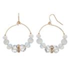 White Beaded Drop Hoop Earrings, Women's