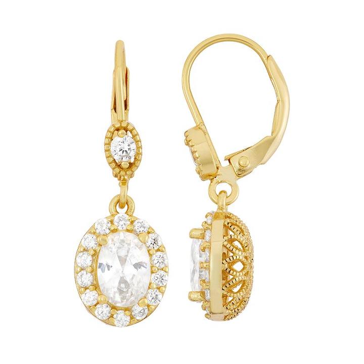 14k Gold Over Silver Halo Drop Earrings, Women's, Yellow