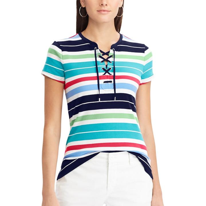 Women's Chaps Lace-up Cotton Tee, Size: Xs, Blue