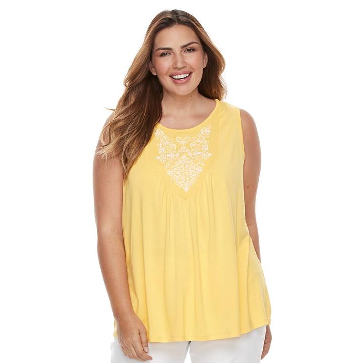 Plus Size Croft & Barrow&reg; Embroidered-bib Tank, Women's, Size: 2xl, Gold
