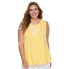 Plus Size Croft & Barrow&reg; Embroidered-bib Tank, Women's, Size: 2xl, Gold