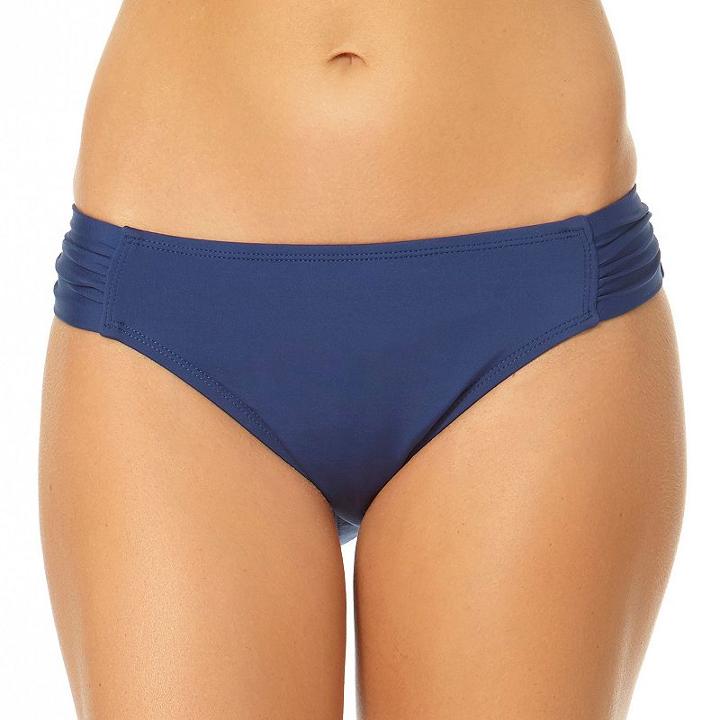Women's Cole Of California Shirred Scoop Bikini Bottoms, Size: Medium, Blue (navy)