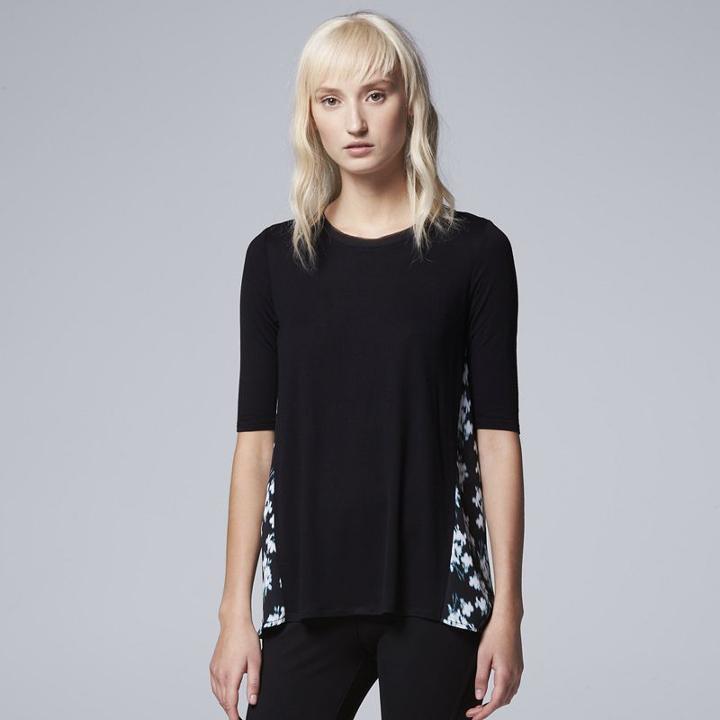 Women's Simply Vera Vera Wang Pleated Mixed-media Top, Size: Medium, Dark Grey