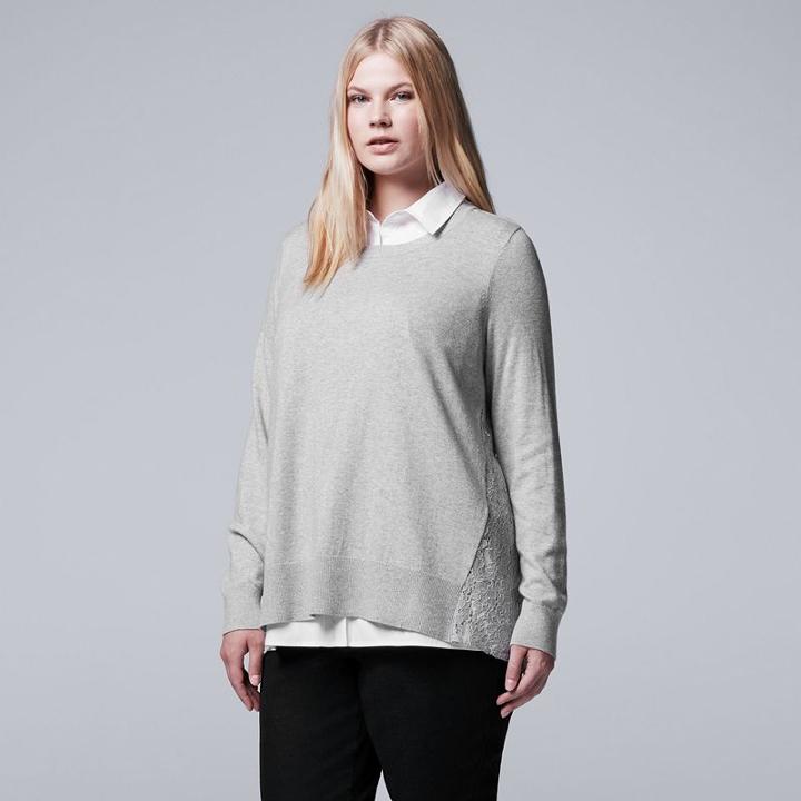 Plus Size Simply Vera Vera Wang Mock-layer Lace Top, Women's, Size: 1xl, Light Grey