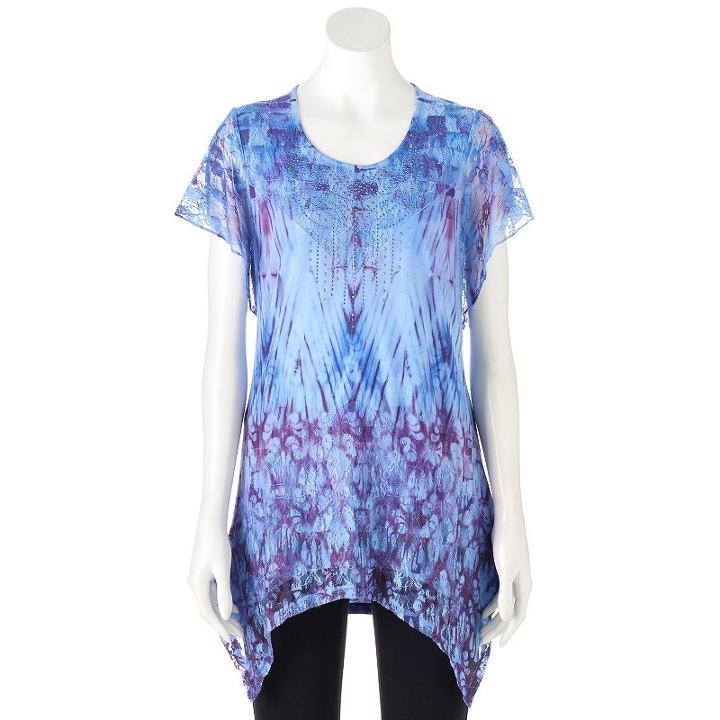 Women's World Unity Embellished Lace Tee, Size: Medium, Blue (navy)