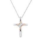 Two Tone Sterling Silver Diamond Accent 2-stone Cross Pendant, Women's, Size: 18, White
