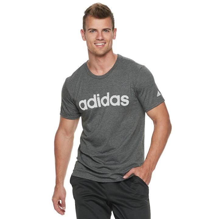 Men's Adidas Mesh Linear Logo Tee, Size: Small, Med Grey