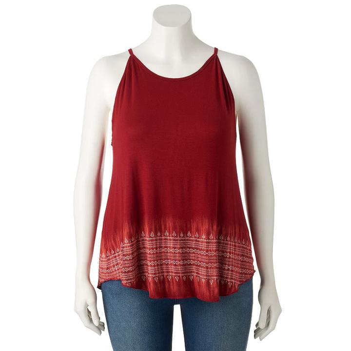 Mudd, Juniors' Plus Size &reg; Tie-dye High Neck Tank, Girl's, Size: 2xl, Dark Red