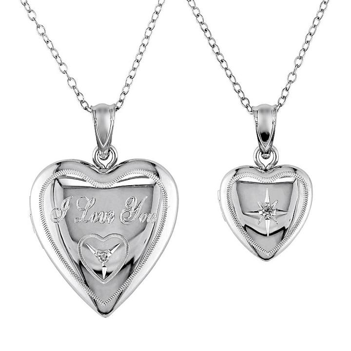 Diamond Accent Sterling Silver I Love You Heart Locket Necklace Set, Women's, Size: 18, White