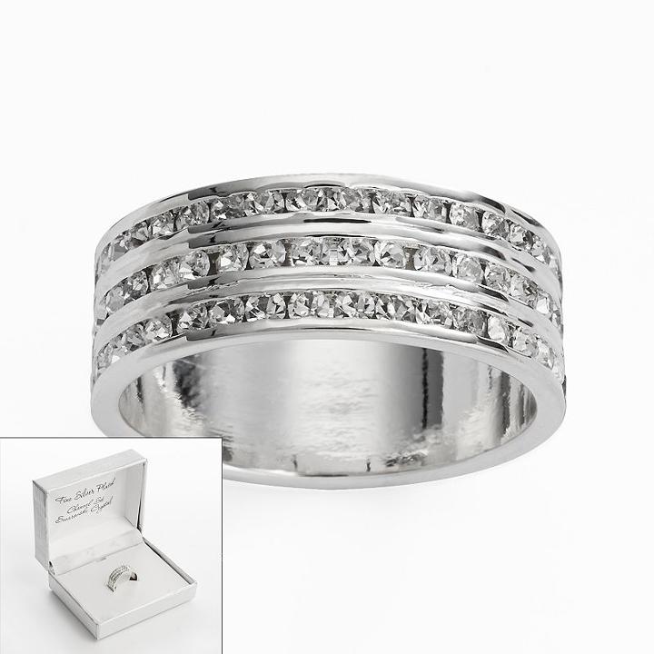 Traditions Silver Plate Crystal Multirow Ring, Women's, Size: 7, White