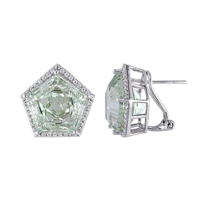Green Quartz & White Topaz Sterling Silver Halo Earrings, Women's