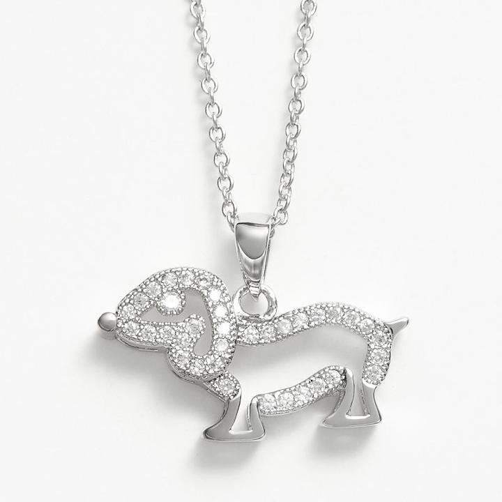 The Silver Lining Silver Plated Cubic Zirconia Dog Pendant, Women's, Size: 18, White