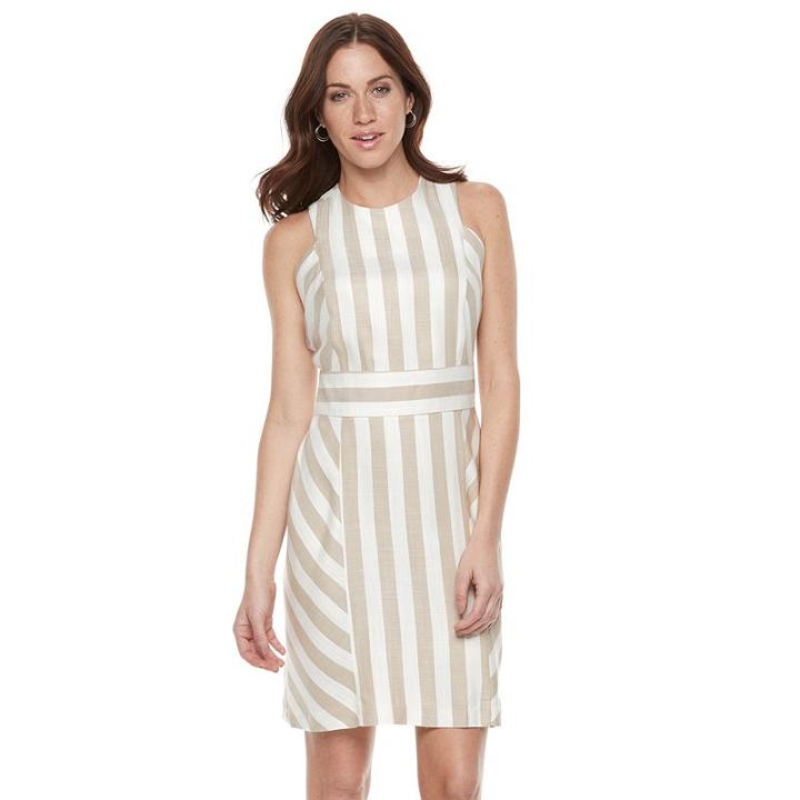 Women's Sharagano Striped Sheath Dress, Size: 10, Dark Beige