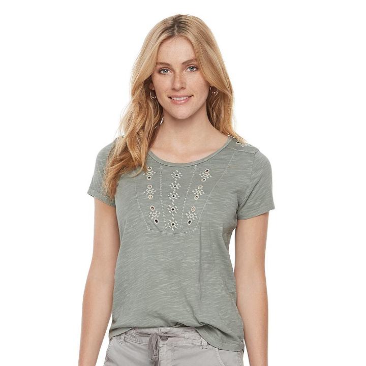 Women's Sonoma Goods For Life&trade; Embroidered Eyelet Tee, Size: Small, Lt Green