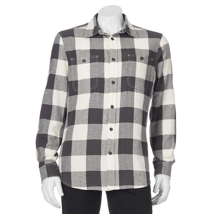 Big & Tall Sonoma Goods For Life&trade; Classic-fit Plaid Button-down Shirt, Men's, Size: M Tall, Grey (charcoal)