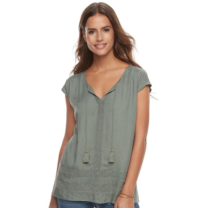 Women's Sonoma Goods For Life&trade; Lace Tassel Tee, Size: Large, Med Green