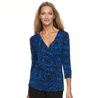 Women's Dana Buchman Printed Faux-wrap Top, Size: Medium, Blue (navy)