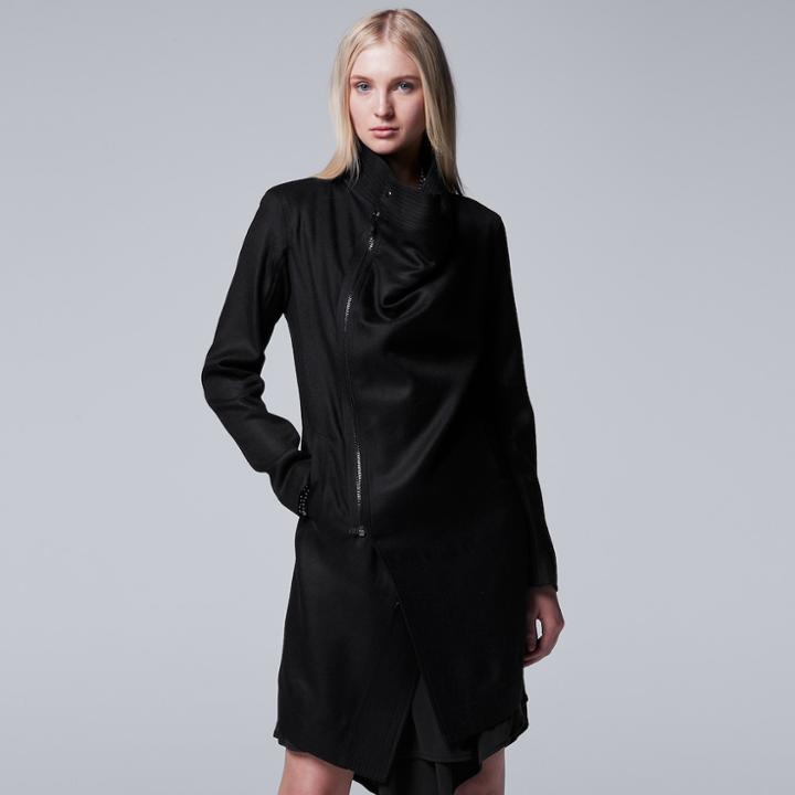 Women's Simply Vera Vera Wang Wool Blend Asymmetrical Flyaway Jacket, Size: Xl, Black