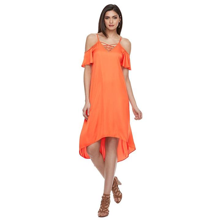 Women's Jennifer Lopez Cold-shoulder High Low Dress, Size: Large, Med Orange
