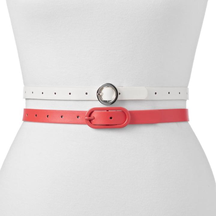 Women's Apt. 9&reg; 2-for-1 Grommet And Enamel Belt Set, Size: Medium, Drk Orange