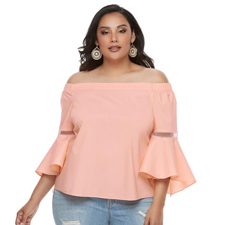 Plus Size Jennifer Lopez Solid Off-the-shoulder Top, Women's, Size: 1xl, Brt Orange