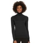 Women's Chaps Solid Turtleneck, Size: Medium, Black