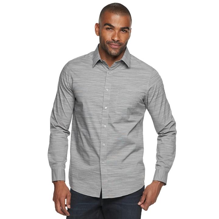 Men's Apt. 9&reg; Stretch No-iron Woven Button-down Shirt, Size: Small, Black