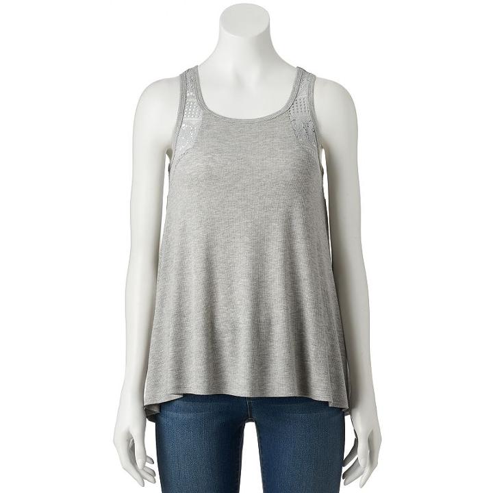 Juniors' Pink Republic Lace Back Tank, Girl's, Size: Medium, Grey Other