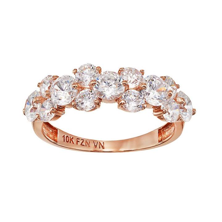 Cubic Zirconia 10k Rose Gold Cluster Ring, Women's, Size: 5, White