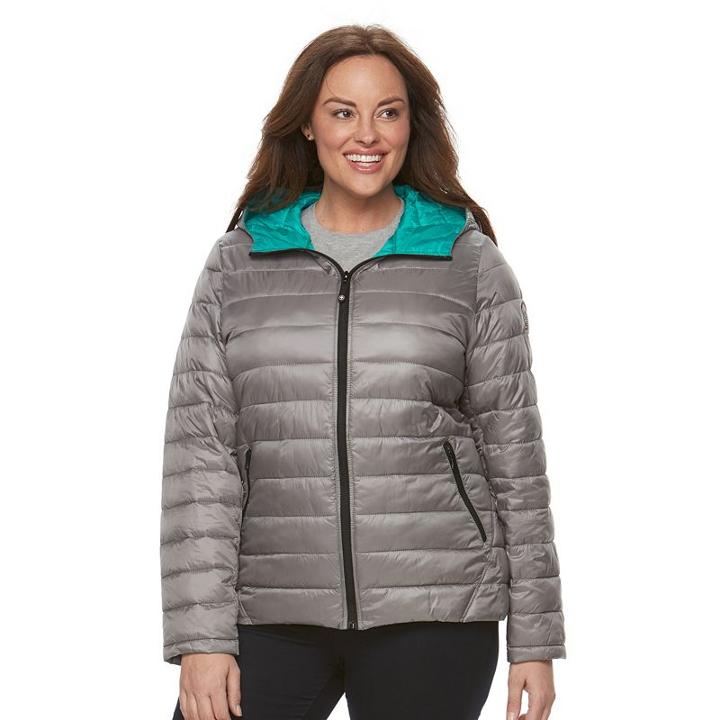Plus Size Halitech Hooded Packable Puffer Jacket, Women's, Size: 2xl, Grey