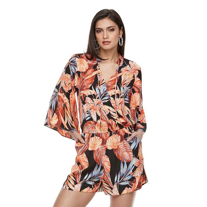 Women's Jennifer Lopez Print Faux-wrap Romper, Size: 6, Black