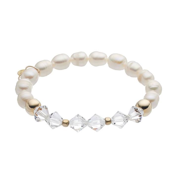 Tfs Jewelry 14k Gold Over Silver Freshwater Cultured Pearl & Crystal Stretch Bracelet, Women's, Size: 7, Multicolor