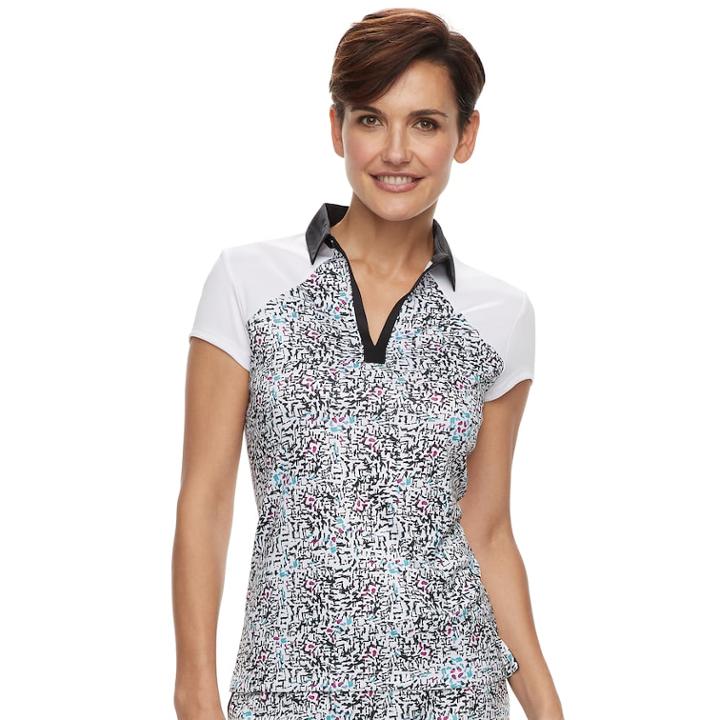 Women's Grand Slam Print Cap Sleeve Golf Polo, Size: Medium, White