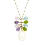 14k Gold Gemstone Briolette & Freshwater Cultured Pearl Necklace, Women's, Size: 17, Multicolor