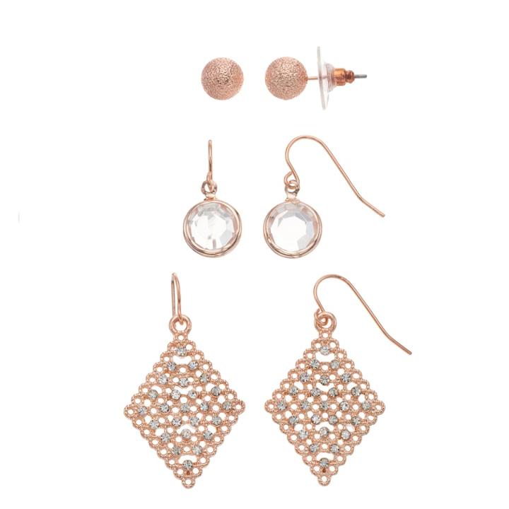 Textured Ball Stud & Kite Drop Earring Set, Women's, Multicolor
