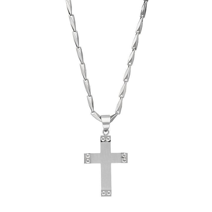 Men's Stainless Steel Cross Pendant Necklace, Size: 30, Grey
