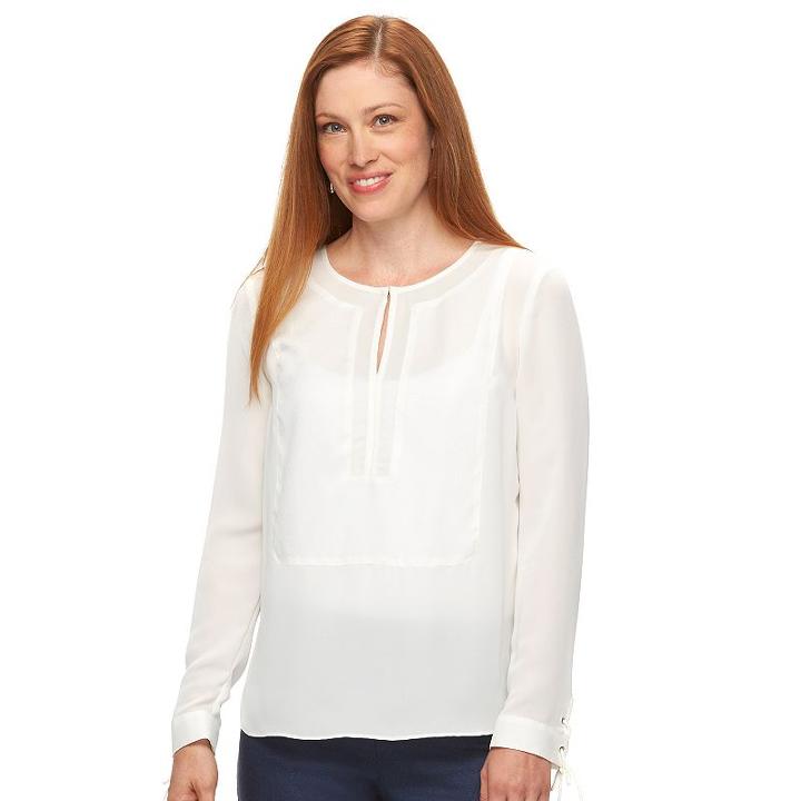 Petite Dana Buchman Lace-up Chiffon Top, Women's, Size: S Petite, White